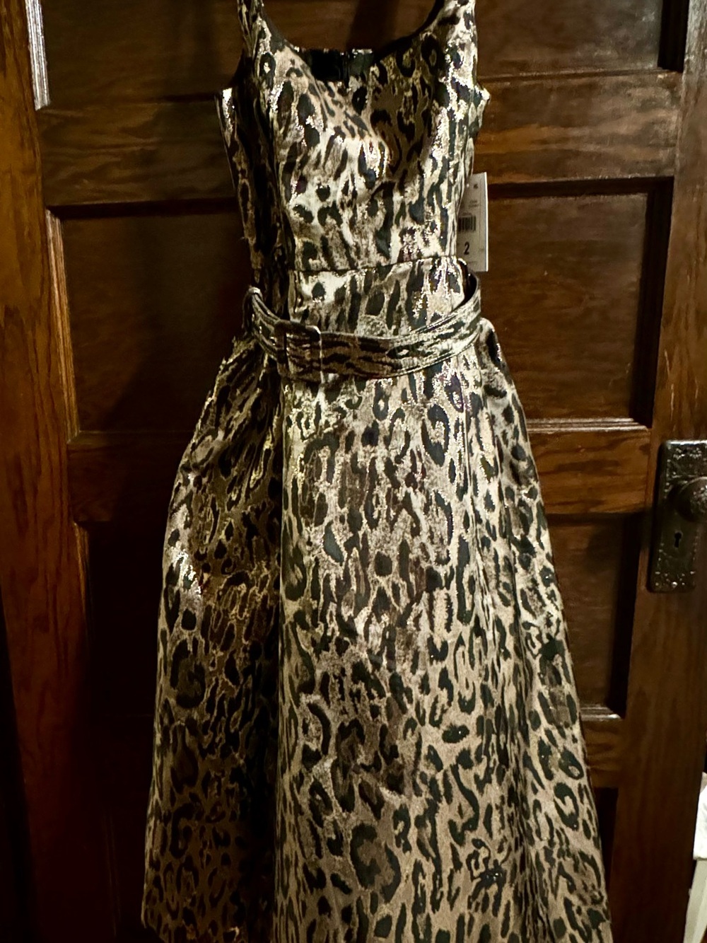 julia jordan Metallic Leopard-Print Midi Dress in Gold and Black, NWT